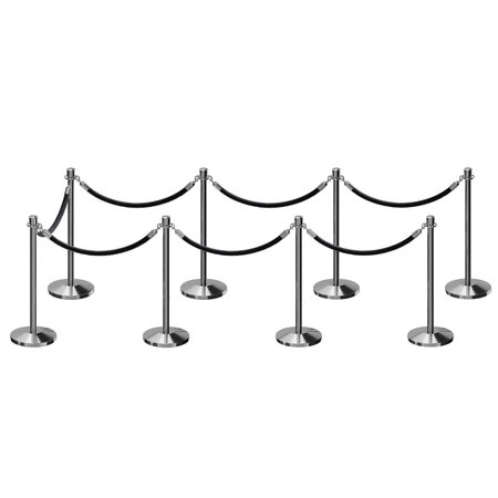 MONTOUR LINE Stanchion Post and Rope Kit Pol.Steel, 8 Crown Top 7 Black Rope C-Kit-8-PS-CN-7-PVR-BK-PS